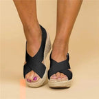 Ortopædiske Espadrille Wedge Sandaler Kvinders Krydsrem Platform Sko