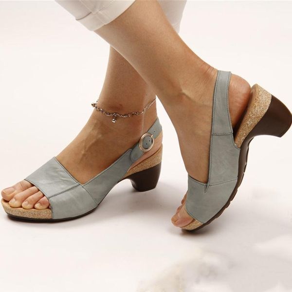 Dame Syntetisk Slingback Sandal Kile med Åben Tå Kork-Effekt Hæl og Spændeluk