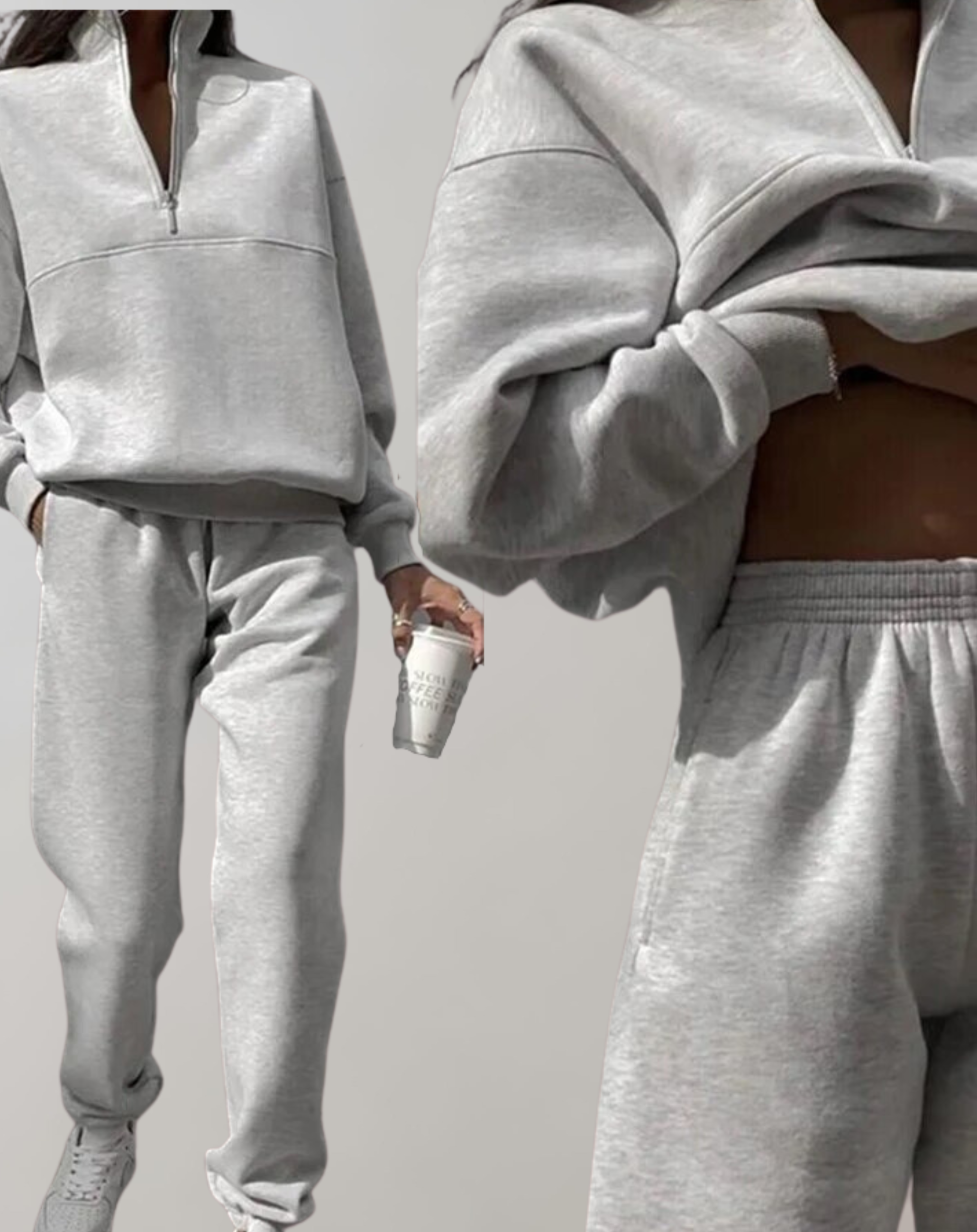Lounge Sæt med Half-Zip Sweatshirt og Joggerbukser | Blødt Hjemmesæt & Afslappet Sæt