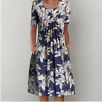 Blomstret Midi Kjole med Lommer | Casual Sommer-, Dimissions- & Strandkjole