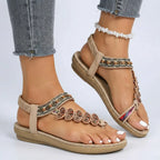 Sahara Bloom | Flad sandal med perler og tribalhjerte