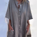 Hør Skjorte Kjole | Boho Strandkjole med Knapper & Afslappet Pasform