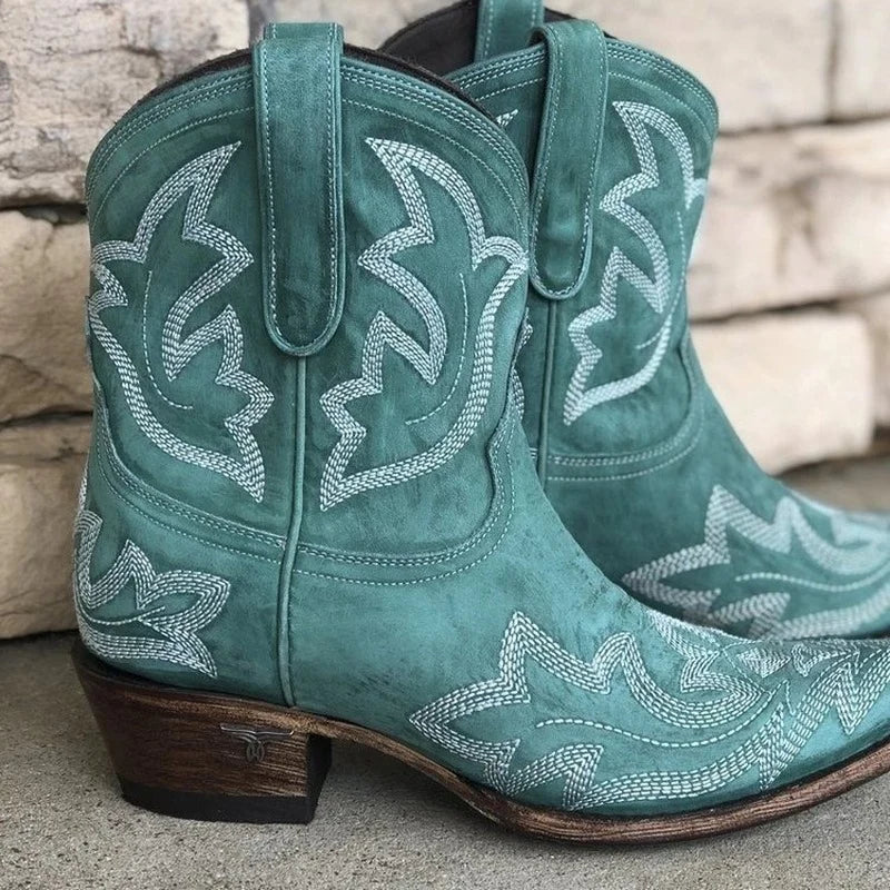 Selene | Broderede cowboystøvler i læderlook