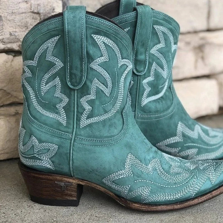 Selene | Broderede cowboystøvler i læderlook