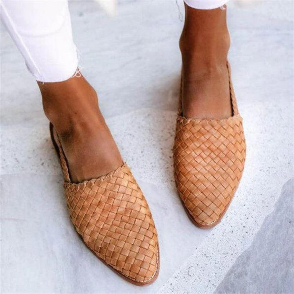 Elegante Ballerinaer Dame | Vævet Vegansk Fladsko med Slingback & Spidstå