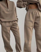 Lounge Sæt med Half-Zip Sweatshirt og Joggerbukser | Blødt Hjemmesæt & Afslappet Sæt