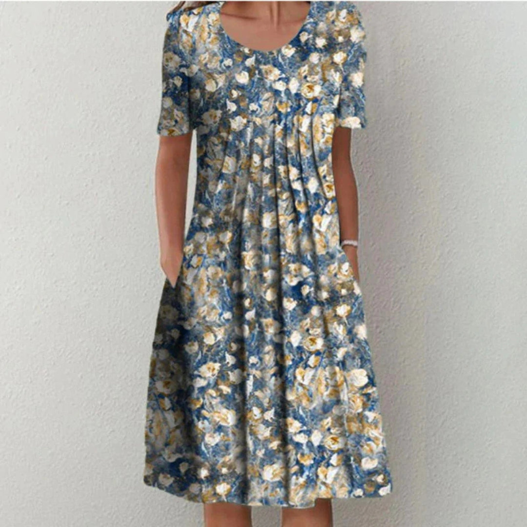 Blomstret Midi Kjole med Lommer | Casual Sommer-, Dimissions- & Strandkjole
