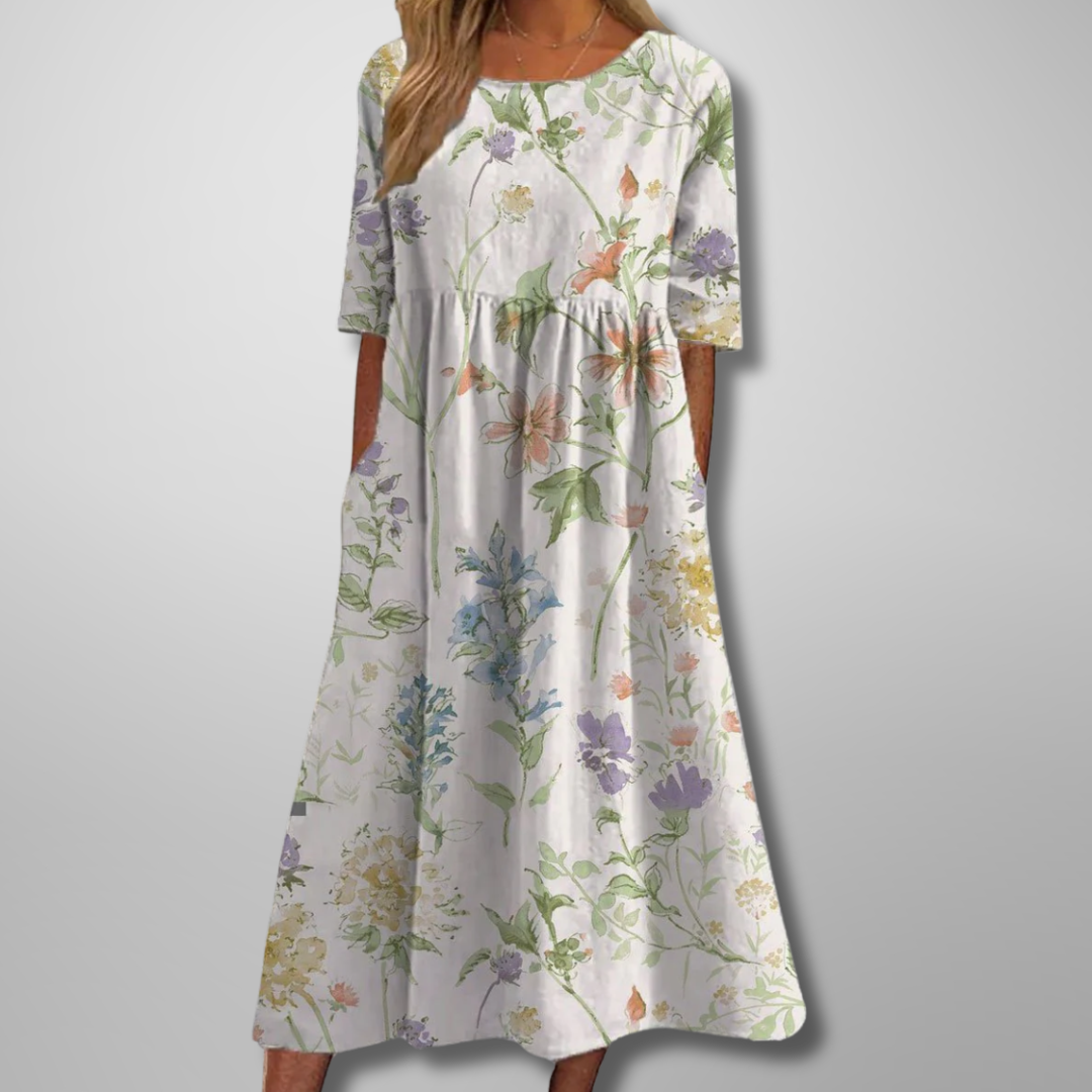 Gail | Afslappet Blomstret Midi Kjole
