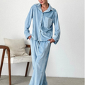 Dame 2-delt Pyjamasæt med Knappet Skjorte og Bukser