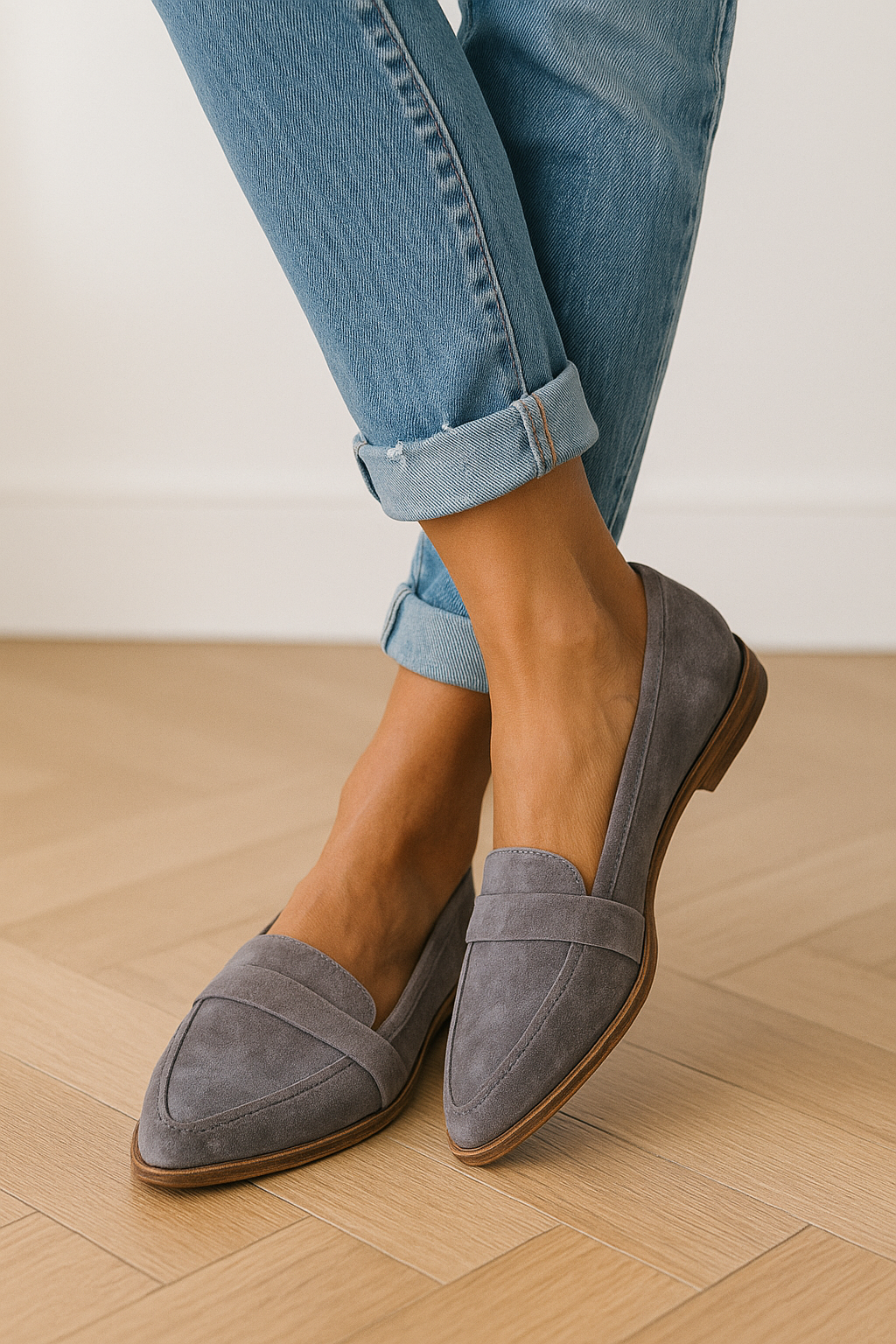 Loafers Dame i Ruskindslook – Flade Sko med Spids Tå