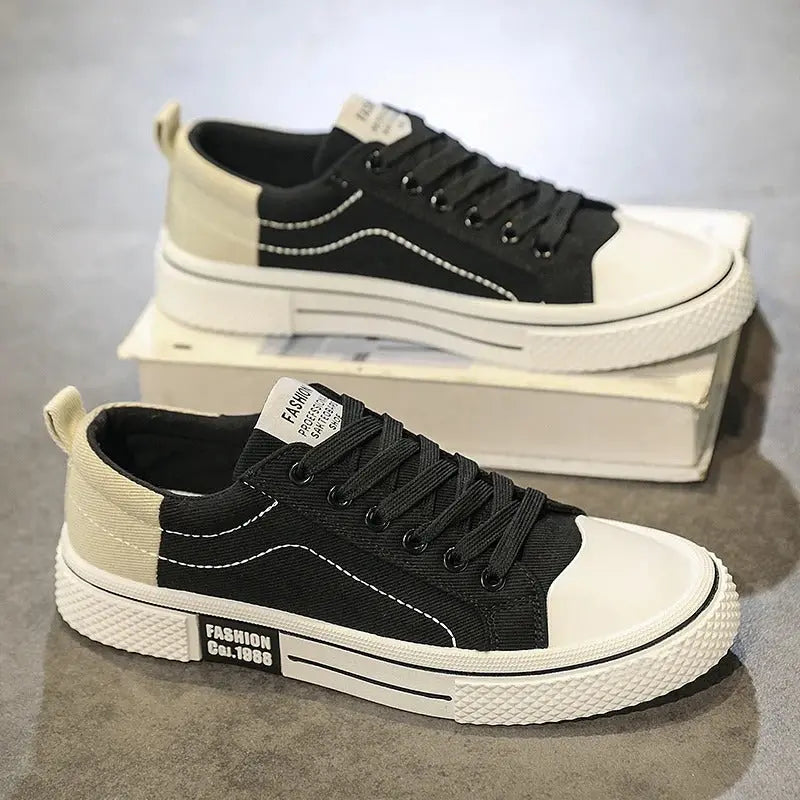 Lavskåret Canvas Gade Sneakers med To-Farvet Panel | Snørebånd Sommer & Hverdagssko