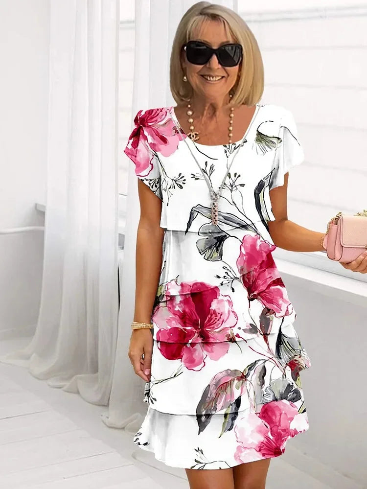 Mia | Volang Floral Plisseret Kjole