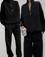 Lounge Sæt med Half-Zip Sweatshirt og Joggerbukser | Blødt Hjemmesæt & Afslappet Sæt