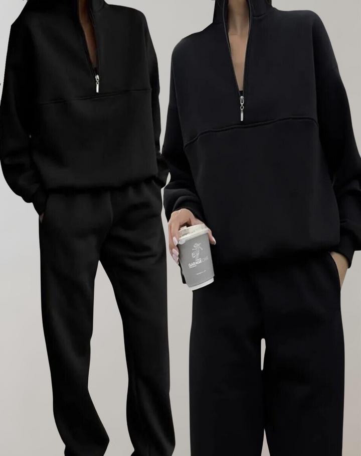 Lounge Sæt med Half-Zip Sweatshirt og Joggerbukser | Blødt Hjemmesæt & Afslappet Sæt