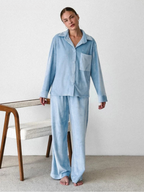 Dame 2-delt Pyjamasæt med Knappet Skjorte og Bukser