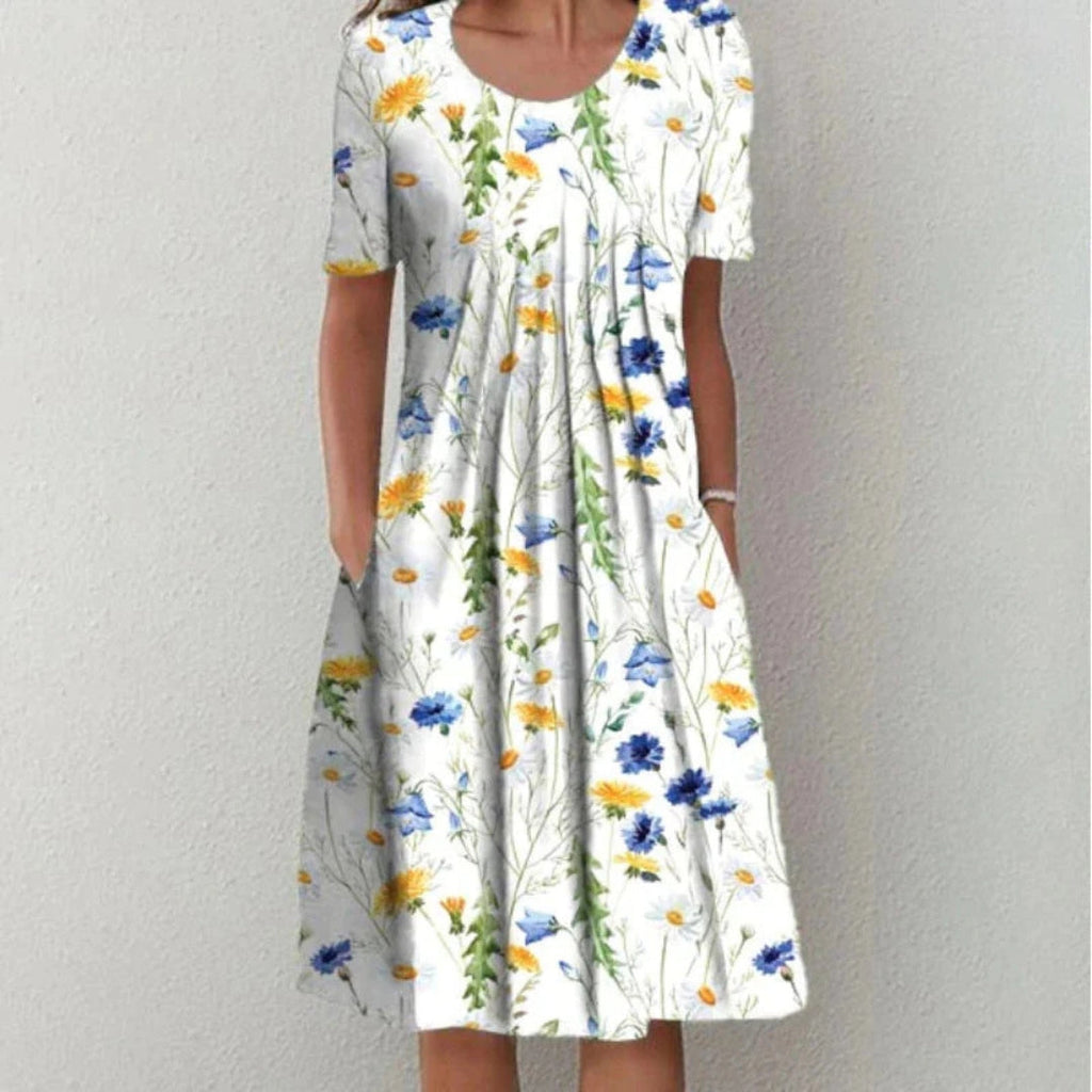 Blomstret Midi Kjole med Lommer | Casual Sommer-, Dimissions- & Strandkjole