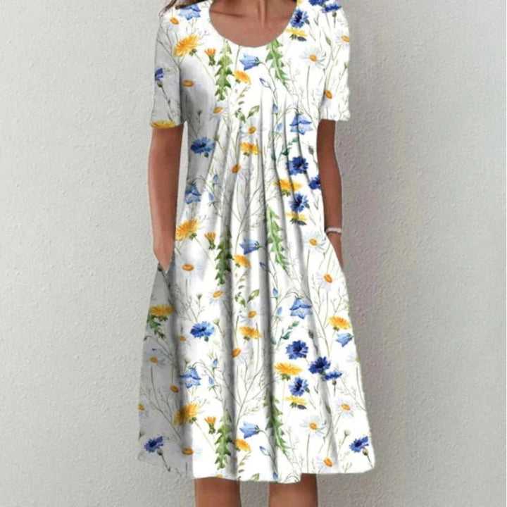 Blomstret Midi Kjole med Lommer | Casual Sommer-, Dimissions- & Strandkjole