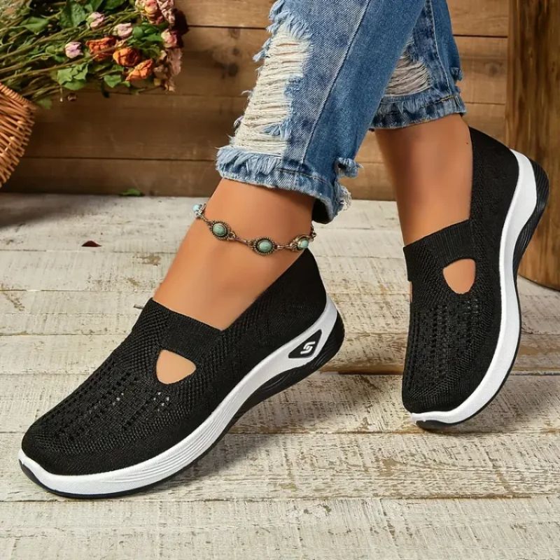 Dame Strik Sneaker Slip-On Mary Jane med Åndbar Overdel og Chunky EVA Sål