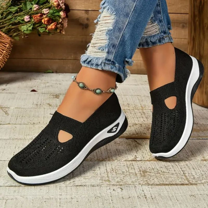 Dame Strik Sneaker Slip-On Mary Jane med Åndbar Overdel og Chunky EVA Sål