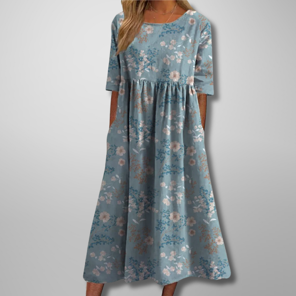 Gail | Afslappet Blomstret Midi Kjole