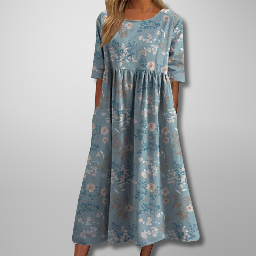 Gail | Afslappet Blomstret Midi Kjole