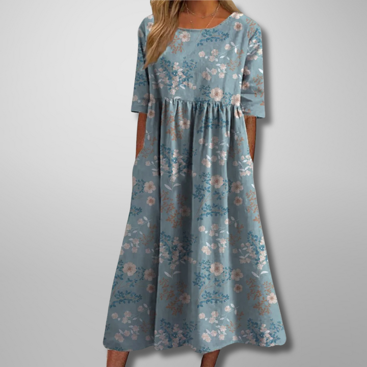 Gail | Afslappet Blomstret Midi Kjole