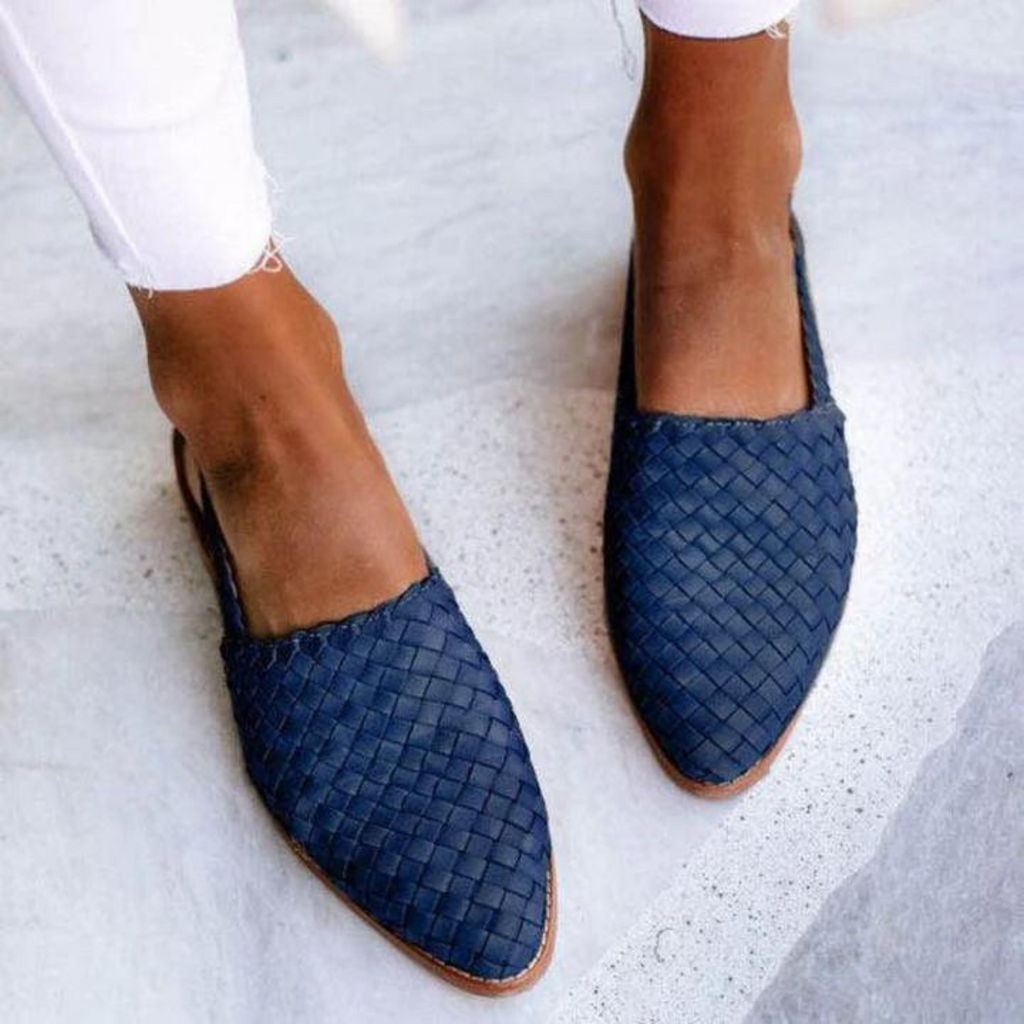 Elegante Ballerinaer Dame | Vævet Vegansk Fladsko med Slingback & Spidstå