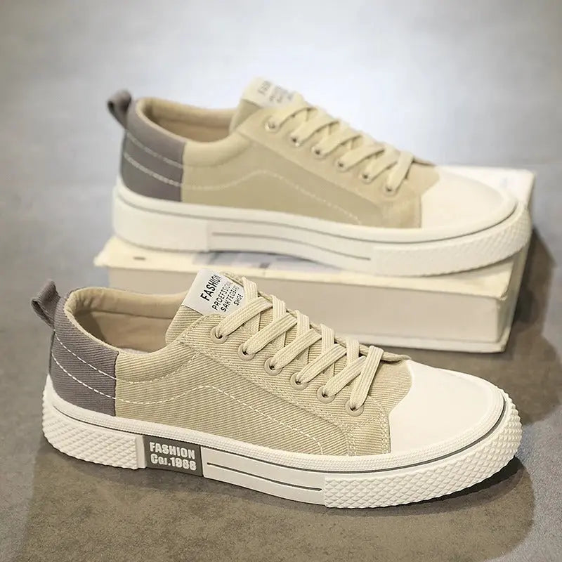 Lavskåret Canvas Gade Sneakers med To-Farvet Panel | Snørebånd Sommer & Hverdagssko