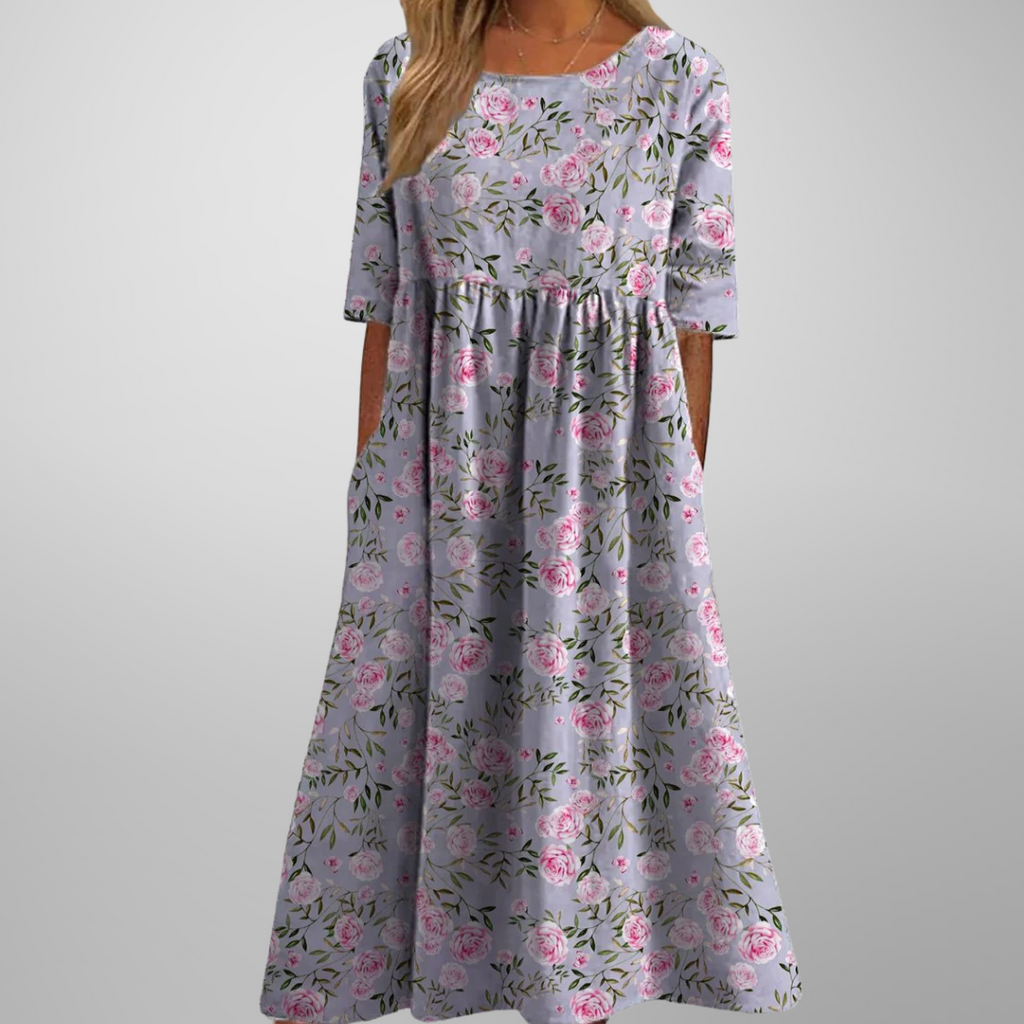 Gail | Afslappet Blomstret Midi Kjole