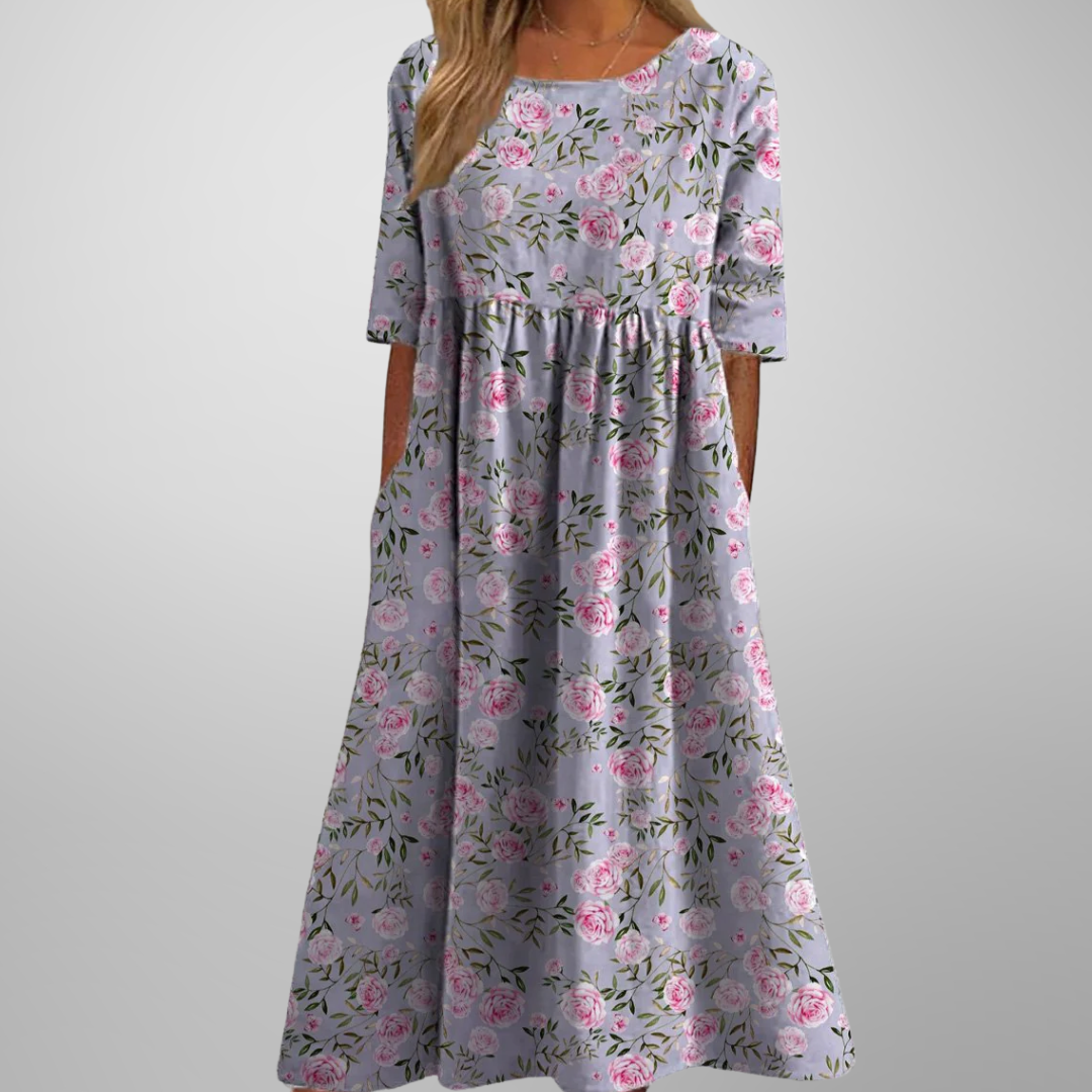 Gail | Afslappet Blomstret Midi Kjole