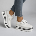 Dame Læder Platform Sneaker Oxford Firkantet Tå med Snøreluk og Tyk Lagdelt Sål