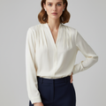 Bluse med Puffærmer i Satin med Skræddersyet Talje Detalje