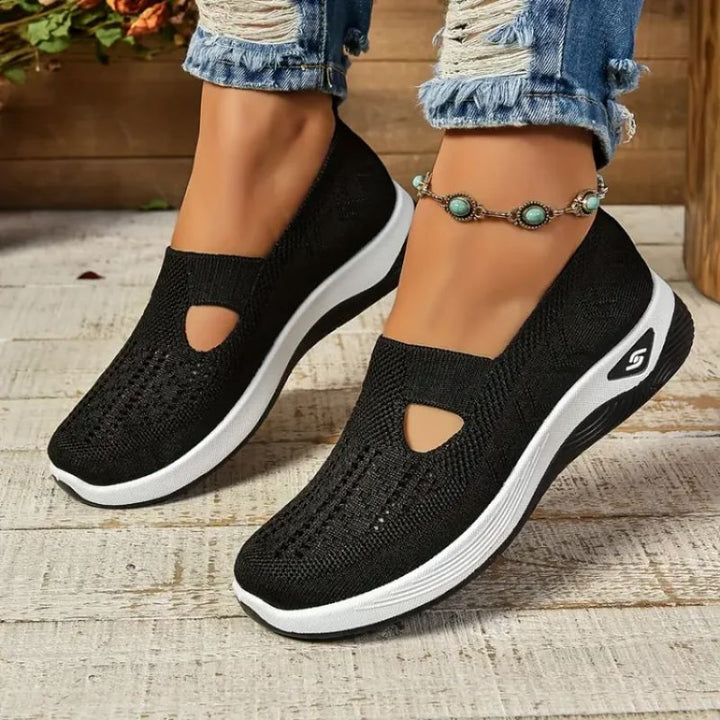 Dame Strik Sneaker Slip-On Mary Jane med Åndbar Overdel og Chunky EVA Sål