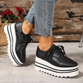 Dame Læder Platform Sneaker Oxford Firkantet Tå med Snøreluk og Tyk Lagdelt Sål