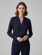Bluse med Puffærmer i Satin med Skræddersyet Talje Detalje