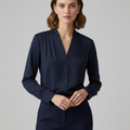 Bluse med Puffærmer i Satin med Skræddersyet Talje Detalje