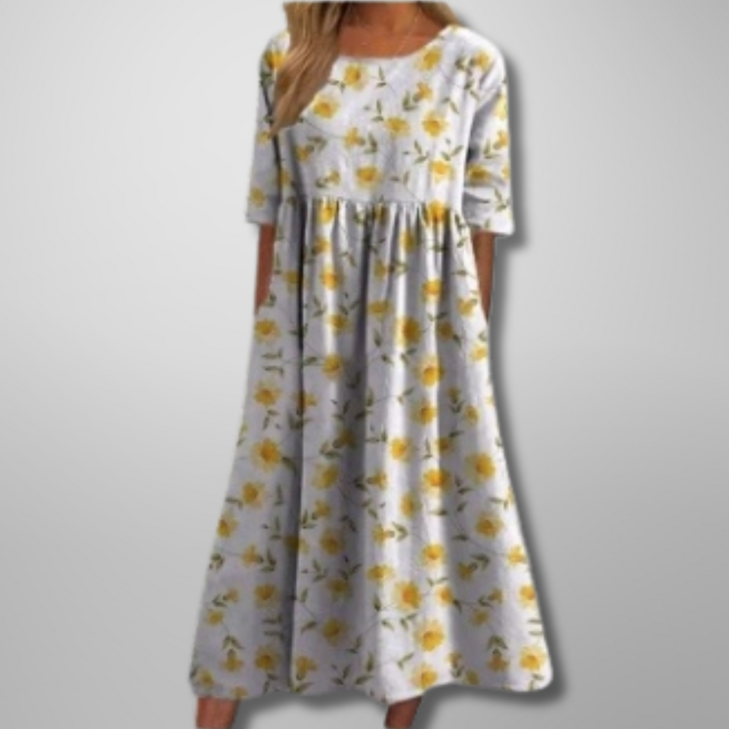 Gail | Afslappet Blomstret Midi Kjole