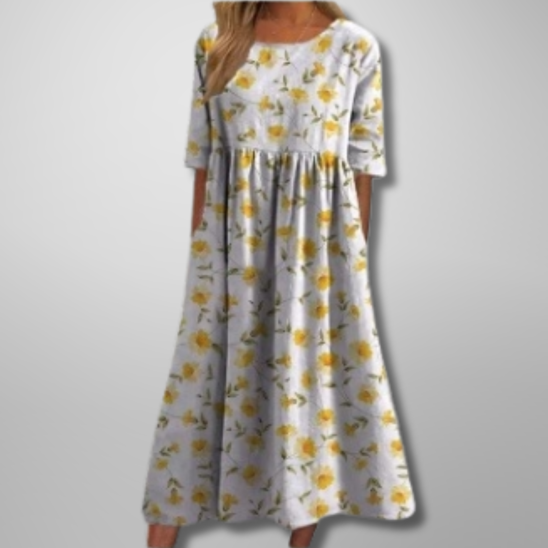 Gail | Afslappet Blomstret Midi Kjole
