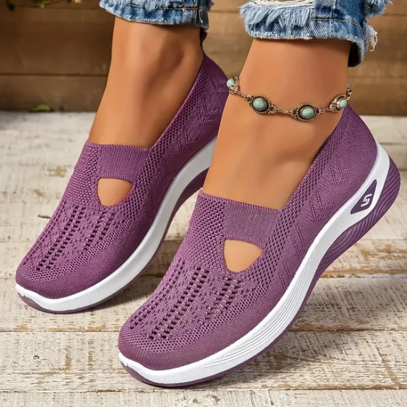 Dame Strik Sneaker Slip-On Mary Jane med Åndbar Overdel og Chunky EVA Sål