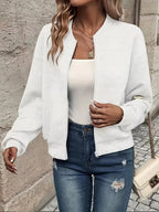 Kvinders Lynlås-Textureret Cardigan med Ribbet Kant og Lange Ærmer