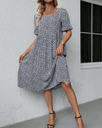 Blomstret Casual Midi Sommerkjole med Flæseærmer | Dimissions- & Strandkjole