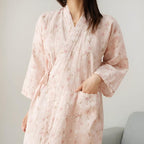Blomstret Kimono Morgenkåbe til Kvinder | Taljebælte & Lommer