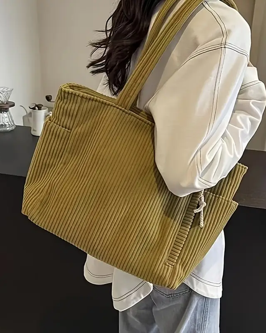 Ribbet Tote Bag med Snøredetalje | Hverdagstaske til Kvinder