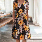 Blomstret Midi Kjole med Lommer | Casual Sommer-, Dimissions- & Strandkjole