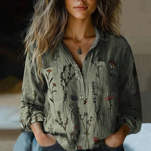 Bohemian Vintage Bluse Dame | Langærmet Skjorte med Paisley Mønster & Knapper