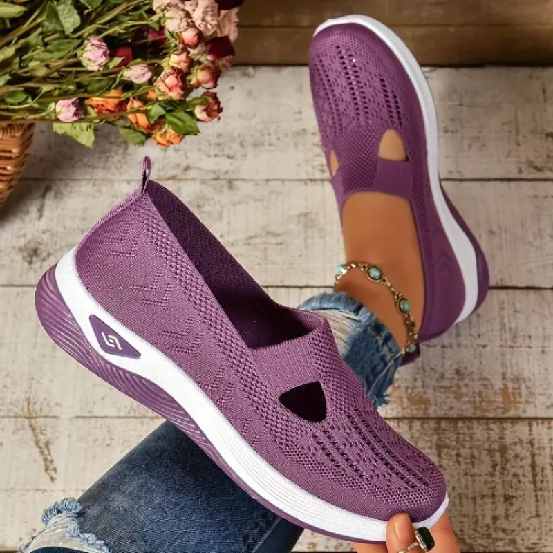 Dame Strik Sneaker Slip-On Mary Jane med Åndbar Overdel og Chunky EVA Sål