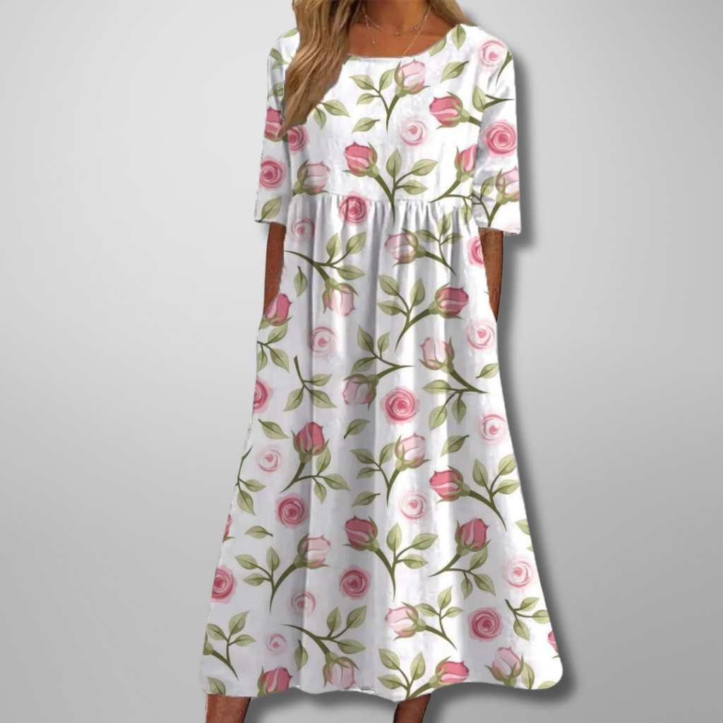 Gail | Afslappet Blomstret Midi Kjole