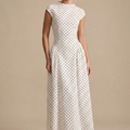Kvinders Polka Dot Maxi Kjole - Høj Hals Cap Ærme - Fuld Nederdel