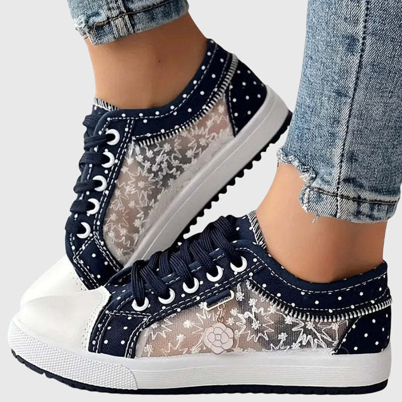 Ortopædiske Sneakers med Blonde Mesh Overlay | Lavskåret Platform Komfortsko
