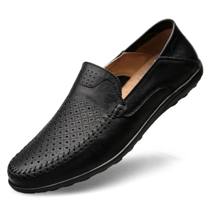 Herre Ægte Læder Loafers | Hverdagsbrug Kontorbrug — Perforeret Slip-On